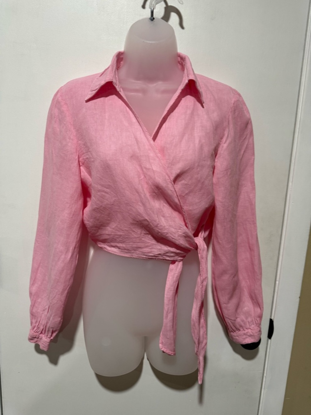 Zara Pink Wrap Tie-Front Collared Blouse-#1329
